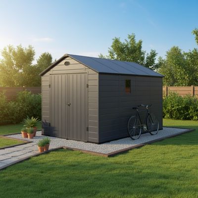 Abri de jardin en résine anthracite 8,90m² avec double porte - Jôbu