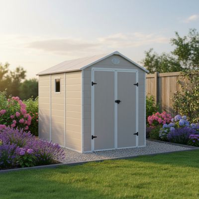 Abri de jardin en résine beige 5,32m² avec double porte - Jôbu