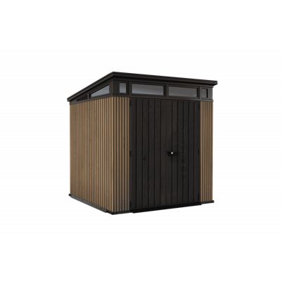 Abri de jardin en résine EVOTECH+ effet bois 216x218 cm avec plancher et double porte charge neige 150 kg/m² Pent 7x7 Venetian
