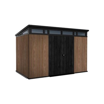 Abri de jardin en résine EVOTECH+ effet bois 342x218 cm avec plancher et double porte charge neige 150 kg/m² Pent 11x7 Venetian