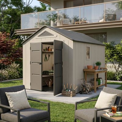 Abri de jardin en résine HDPE 7,8 m² avec plancher Jobu crème et anthracite