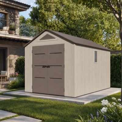 Abri de jardin en résine HDPE 9,5m² avec plancher Sunlife JOBU crème marron