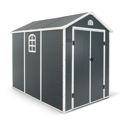 Abri de Jardin en Resine d'Exterieur Gardiun New Fiorella 5,32m2 188x278x225 cm Fenêtres Laterales et Aerations Anthracite/Blanc