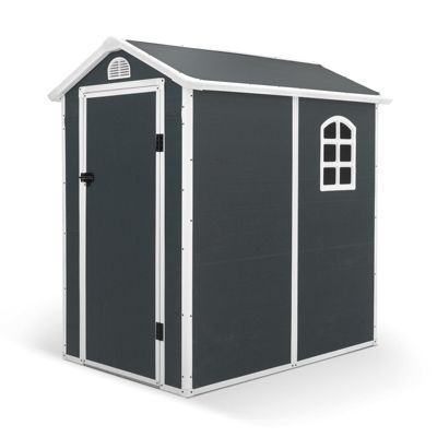 Abri de Jardin en Resine pour Exterieur Gardiun New Marena 2,57m 213x190x203 cm Fenêtre Laterale et Aerations Anthracite/Blanc