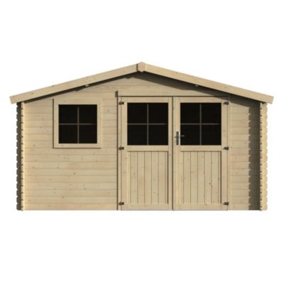 Abri de jardin Frévent en bois brut ép.28 mm surface extérieure totale 13.69m²