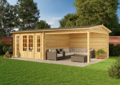 Abri de jardin Fribourg Alpholz, 76x4m dim ext (cas échéant incl débord de toit) imprégné, épaisseur paroi : 44mm, 30,2m² totale