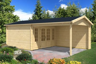 Abri de jardin Fribourg Alpholz, 76x4m dim ext (cas échéant incl débord de toit) imprégné, épaisseur paroi : 44mm, 30,2m² totale