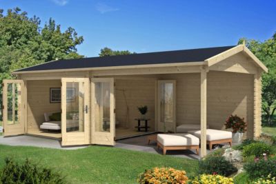 Abri de jardin Fribourg Alpholz, 76x4m dim ext (cas échéant incl débord de toit) naturel, épaisseur paroi : 44mm, 30,2m² totale