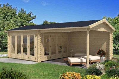 Abri de jardin Fribourg Alpholz, 76x4m dim ext (cas échéant incl débord de toit) naturel, épaisseur paroi : 44mm, 30,2m² totale