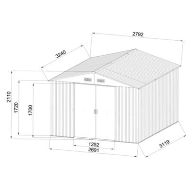 Abri de jardin GoodHome Basic en métal coloris gris ép.0,3 mm surface extérieure 9,05 m²