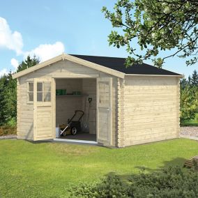 Abri de jardin GoodHome Belaïa bois naturel ép.28 mm surface totale 13.2m²