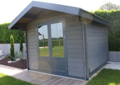 Abri de jardin Green Outside en composite gris double pente surface totale 13m² + kit anti-tempête