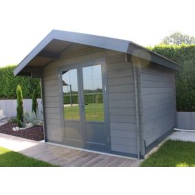 Abri de jardin Green Outside en composite gris double pente surface totale 13m² + kit anti-tempête