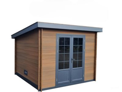 Abri de jardin Green Outside en composite marron monopente surface totale 10m² + kit anti-tempête