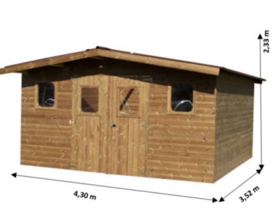 Abri de jardin Habrita Thermabri en bois coloris naturel ép.28 mm surface extérieure 15,15 m²
