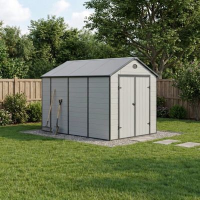 Abri de jardin Jôbu en résine gris 8,90m² avec double porte et fenêtre