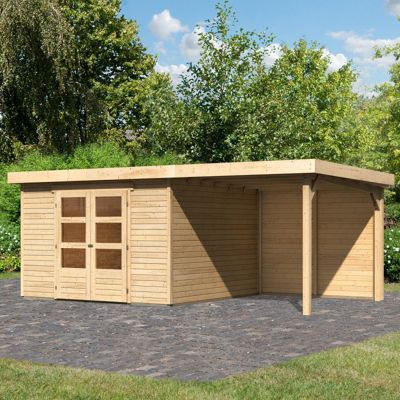 Abri de jardin Karibu Askola 6 en bois massif épicéa 9,24m² avec appentis 240cm, paroi arrière, naturel