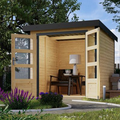 Abri de jardin Karibu Jupiter 4,45m² en bois 19mm et acier anthracite avec double porte