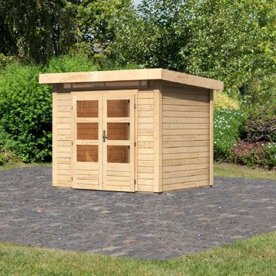 Abri de jardin Karibu Kandern 2 bois massif épicéa nordique 4,98m² 28mm double porte vitrée toit plat naturel