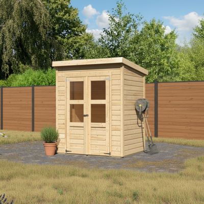 Abri de jardin Karibu Merseburg 2 en épicéa brut 2,2m² double porte, toit plat et embase incluse