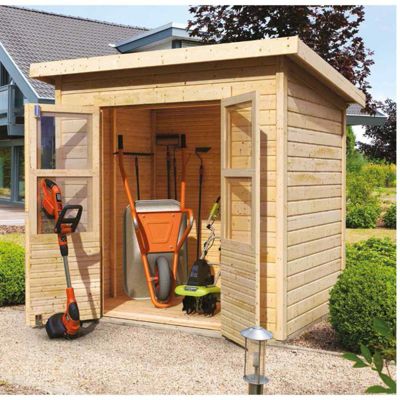 Abri de jardin Karibu Merseburg 3 en bois 3,3m² gris naturel, double porte et embase traitée autoclave