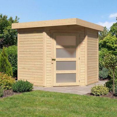 Abri de jardin Karibu Schwandorf 3 épicéa nordique 4,62m² toit plat, entrée angle, naturel