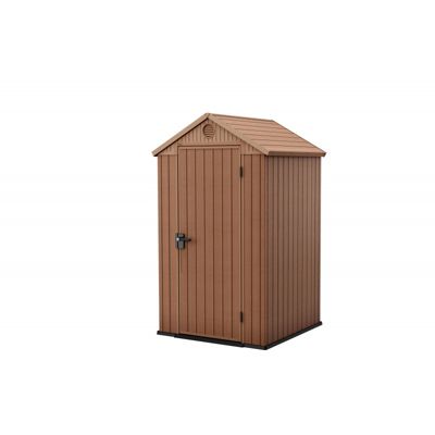 Abri de jardin Keter EVOTECH+ en résine imitation bois, 125,8 x 117 x 205 cm, avec plancher surélevé et fenêtre latérale, marron