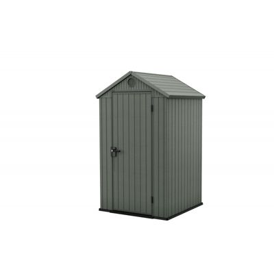 Abri de jardin Keter EVOTECH+ en résine imitation bois, 125,8 x 117 x 205 cm, avec plancher surélevé et fenêtre latérale, vert