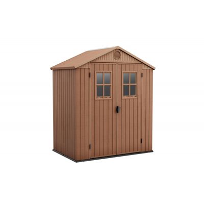 Abri de jardin Keter EVOTECH+ en résine imitation bois, 190 x 122 x 221 cm, avec plancher surélevé et double porte, marron