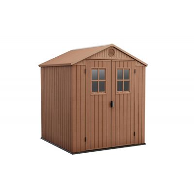 Abri de jardin Keter EVOTECH+ en résine imitation bois, 190 x 183 x 221 cm, avec plancher surélevé et double porte, marron