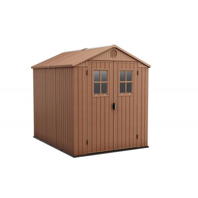 Abri de jardin Keter EVOTECH+ en résine imitation bois, 190 x 224 x 221 cm, avec plancher surélevé et double porte, marron