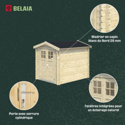 Abri de jardin Klikstrom Belaïa bois naturel ép.28 mm surface totale 5,9 m²