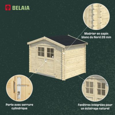 Abri de jardin Klikstrom Belaïa bois naturel ép.28 mm surface totale 9.3m²