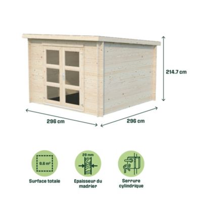 Abri de jardin Klikstrom Belaïa bois naturel surface totale 9,6m²