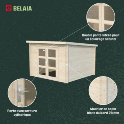 Abri de jardin Klikstrom Belaïa bois naturel surface totale 9,6m²