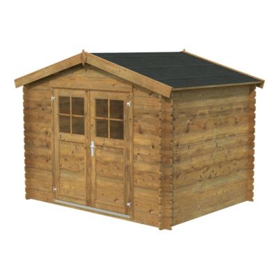 Abri de jardin Klikstrom Belaïa bois traité autoclave marron ép.28 mm surface totale 7,4m²