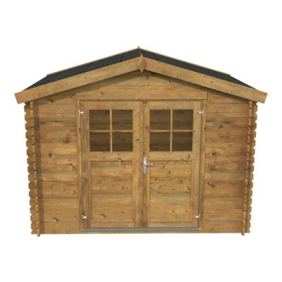 Abri de jardin Klikstrom Belaïa bois traité autoclave marron ép.28 mm surface totale 7,4m²