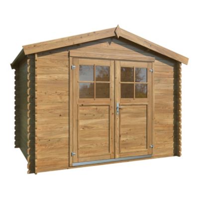 Abri de jardin Klikstrom Belaïa bois traité autoclave marron ép.28 mm surface totale 7,4m²