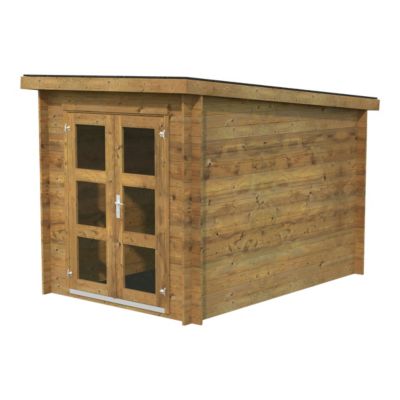 Abri de jardin Klikstrom Belaïa bois traité autoclave marron ép.28 mm toiture monopente surface totale 6.72m²