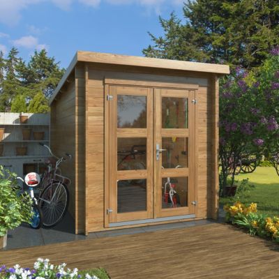 Abri de jardin Klikstrom Belaïa bois traité autoclave marron ép.28 mm toiture monopente surface totale 6.72m²