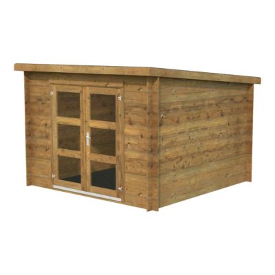 Abri de jardin Klikstrom Belaïa bois traité autoclave marron ép.28 mm toiture monopente surface totale 9.6 m²