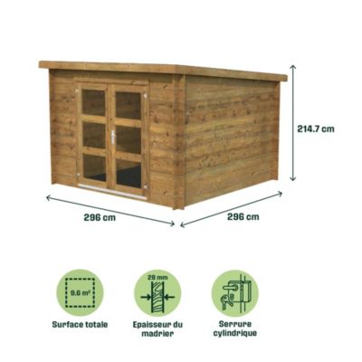 Abri de jardin Klikstrom Belaïa bois traité autoclave marron ép.28 mm toiture monopente surface totale 9.6 m²