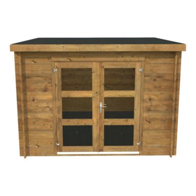 Abri de jardin Klikstrom Belaïa bois traité autoclave marron ép.28 mm toiture monopente surface totale 9.6 m²