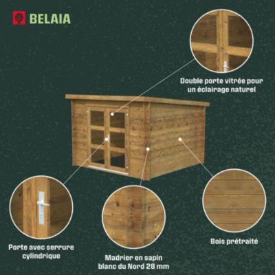 Abri de jardin Klikstrom Belaïa bois traité autoclave marron ép.28 mm toiture monopente surface totale 9.6 m²