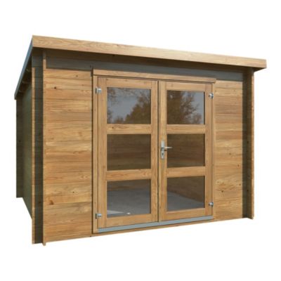 Abri de jardin Klikstrom Belaïa bois traité autoclave marron ép.28 mm toiture monopente surface totale 9.6 m²