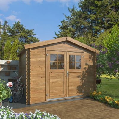 Abri de jardin Klikstrom Belaïa bois traité autoclave marron surface ép.28 mm totale 9.3m²