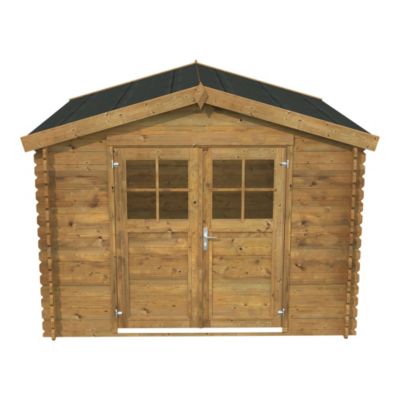 Abri de jardin Klikstrom Belaïa bois traité autoclave marron surface ép.28 mm totale 9.3m²