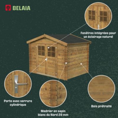 Abri de jardin Klikstrom Belaïa bois traité autoclave marron surface ép.28 mm totale 9.3m²
