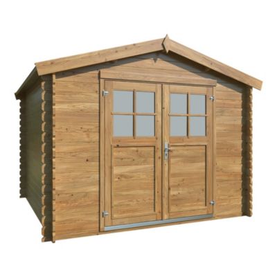 Abri de jardin Klikstrom Belaïa bois traité autoclave marron surface ép.28 mm totale 9.3m²
