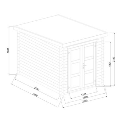 Abri de jardin Klikstrom Belaïa naturel ép.28 mm toiture monopente surface totale 6.72m²